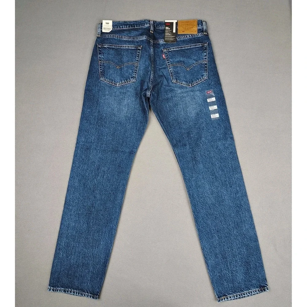 Levis Premium 502 Big E Men 36x34 Blue Dark Wash Taper Leg Stretch Classic NWT